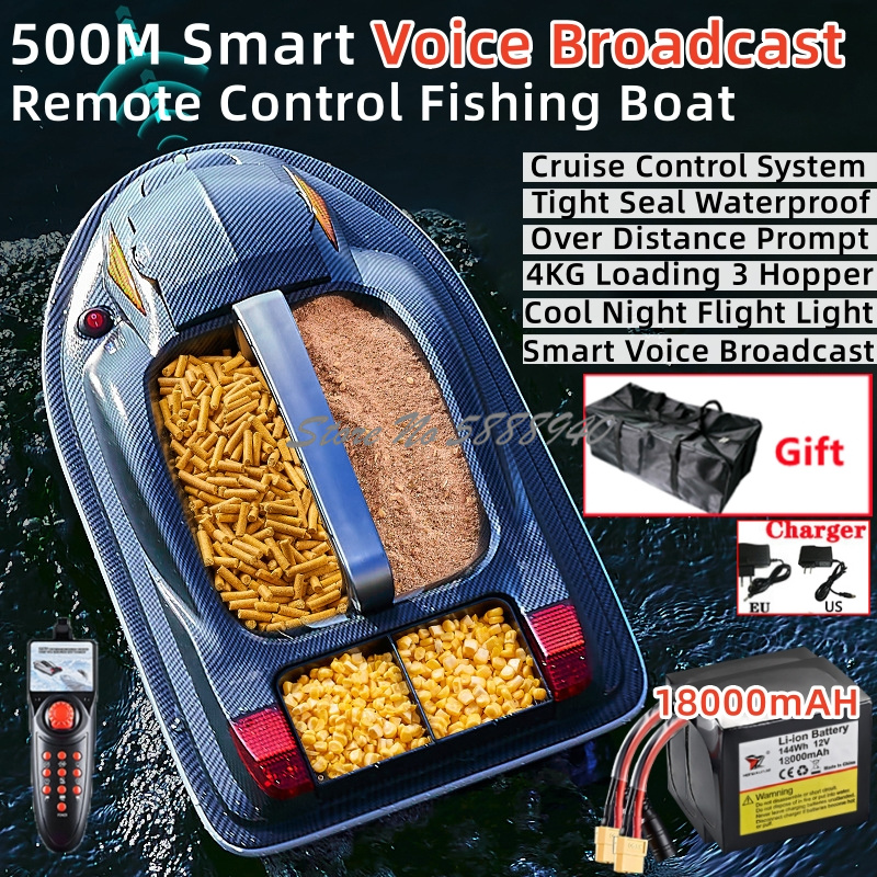 Fishing Boat Navigation Light - スマート音声放送RCベイトボート 500M 4KG積載 3つのホッパー 防水 遠隔操作
